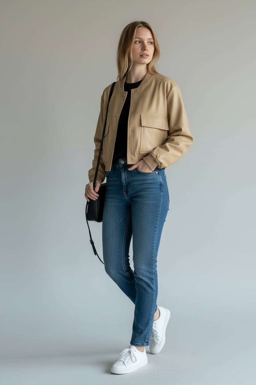 Cropped Office Bomber Jacket