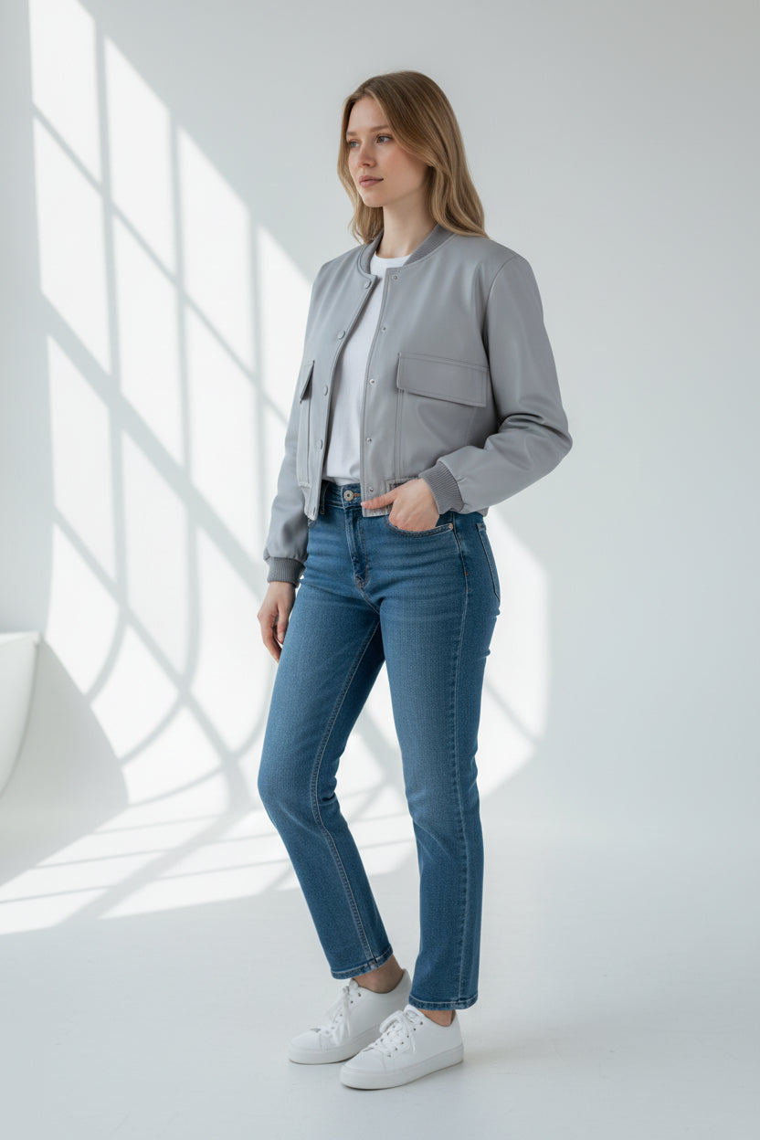 Cropped Office Bomber Jacket