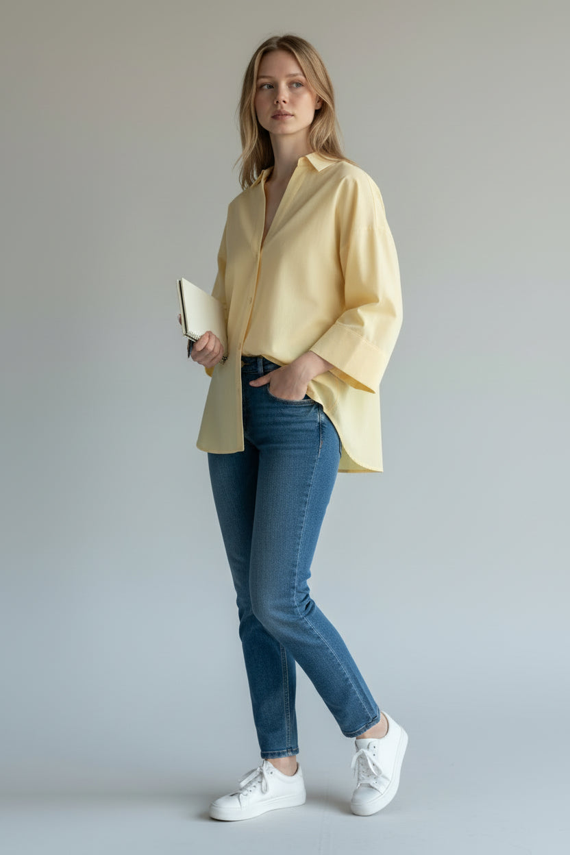 Relaxed V-Neck Office Blouse
