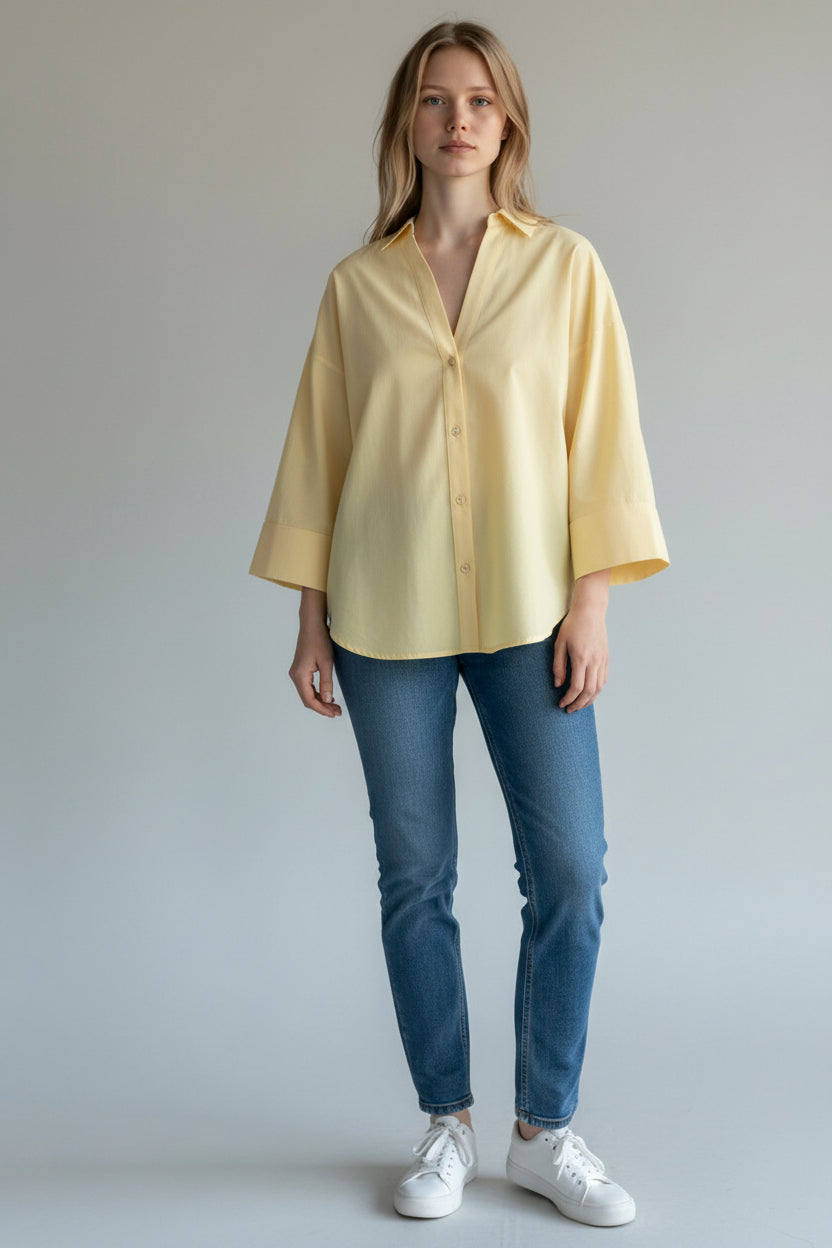 Relaxed V-Neck Office Blouse