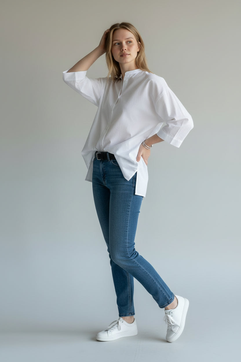 Relaxed V-Neck Office Blouse