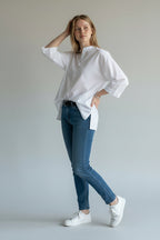 Relaxed V-Neck Office Blouse