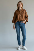 Relaxed V-Neck Office Blouse