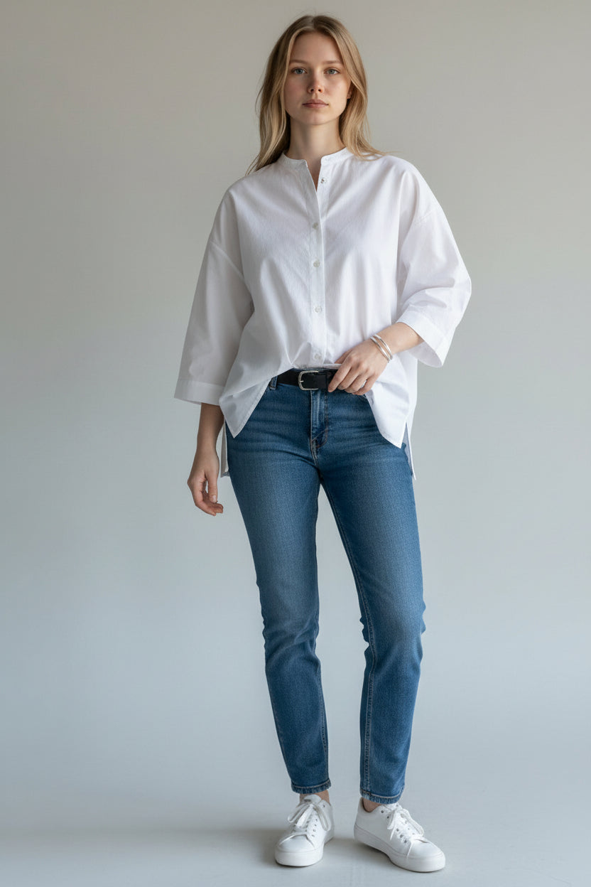 Relaxed V-Neck Office Blouse