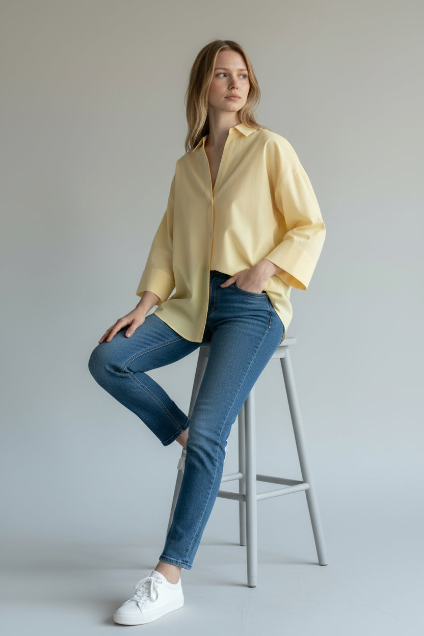 Relaxed V-Neck Office Blouse