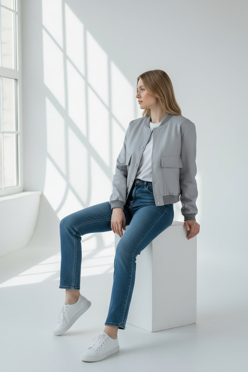 Cropped Office Bomber Jacket